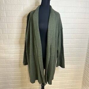 NWT JONES NEW YORK Women's Long Green Cardigan Wool Knit Open Front Size 1X